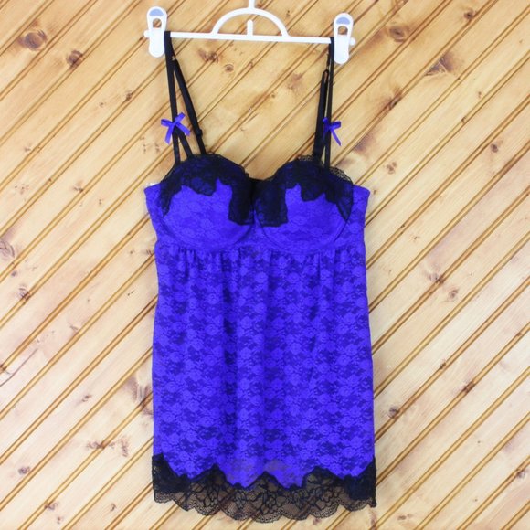 La SENZA Perfectly Me Babydoll Bra Small Blue Black Lace Lined Underwire B95 - Picture 2 of 7